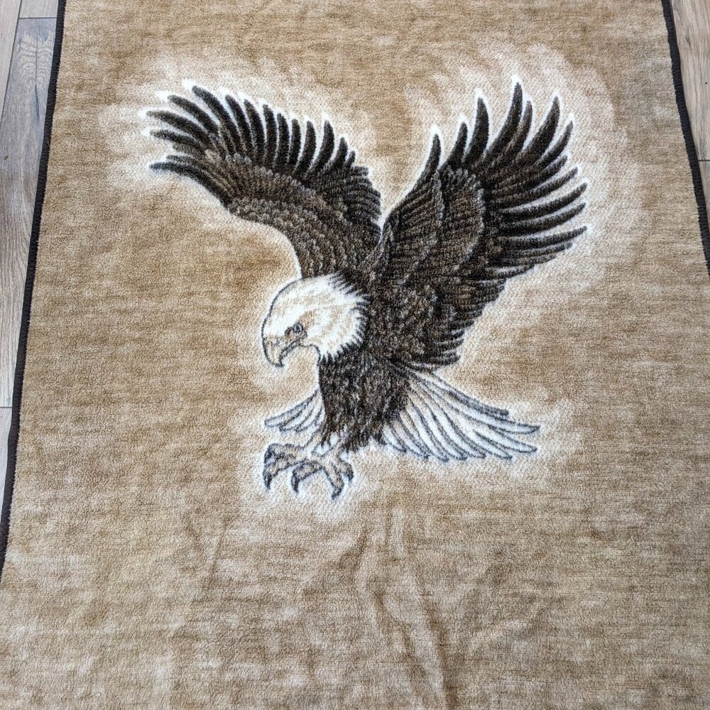 Vintage Safari Weavers bald Eagle Blanket Biker‎ Harley brown acrylic velour